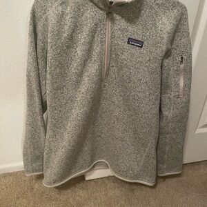 Patagonia women’s Zip-Up Sweater in Heather Gray/cream